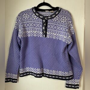 L.L. Bean Women's Fair Isle Sweater Purple Snowflake Nordic Cotton Knit Medium